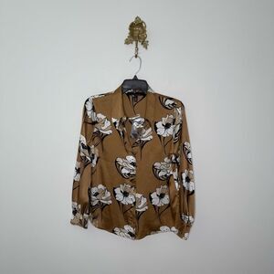 WHBM Long Sleeve Satin Cuff Shirt XS